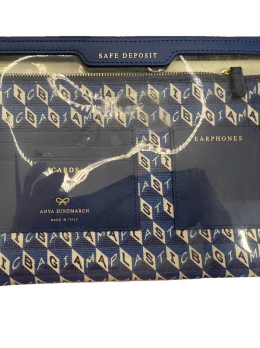 Anya Hindmarch Navy Blue Monogram PVC Zip Pouch